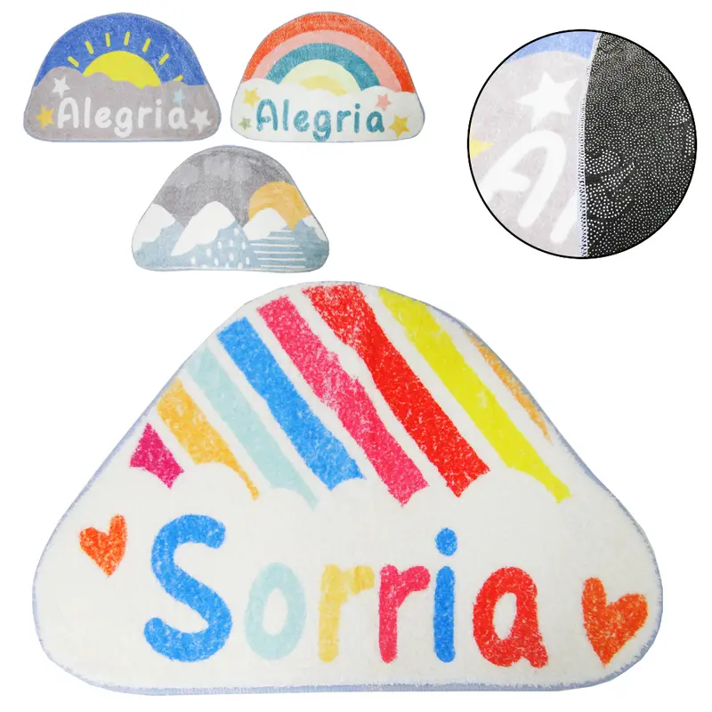 TAPETE DE PISO DE POLIESTER MEIA LUA ANTIDERRAPANTE ESTAMPAS SORTIDAS 59X39CM