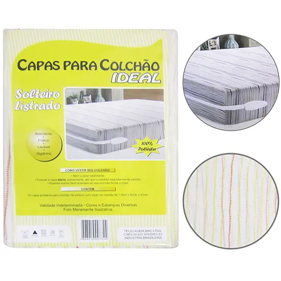 CAPA DE POLIESTER PARA COLCHAO SOLTEIRO LISTRADO 190X90X18CM
