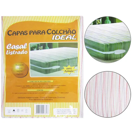 CAPA DE POLIESTER PARA COLCHAO CASAL LISTRADO 190X140X18CM