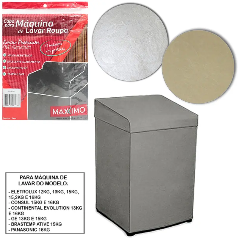 CAPA PARA MAQUINA DE LAVAR KORINO GE 15KG ELETROLUX 15,2KG E TURBOS 83X66X65CM