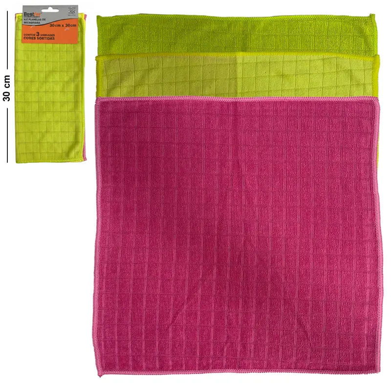 PANO DE LIMPEZA DE MICROFIBRA MULTIUSO 3 PECAS 30X30CM