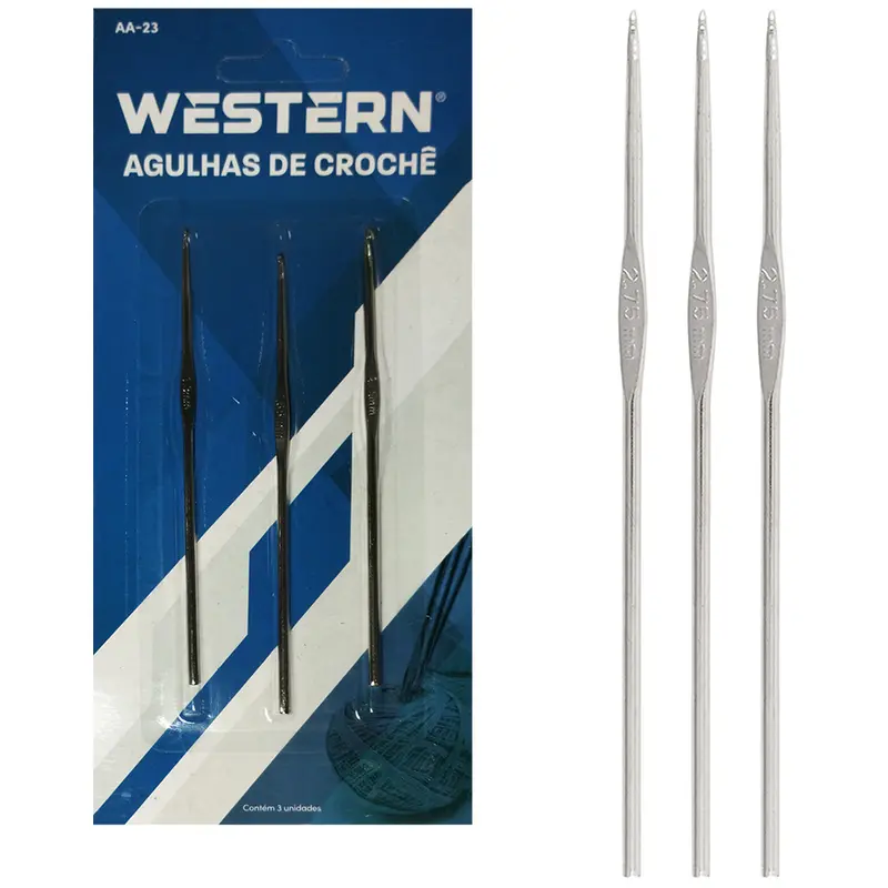 AGULHA DE CROCHE DE ACO CARBONO COM 3 PECAS 12CM