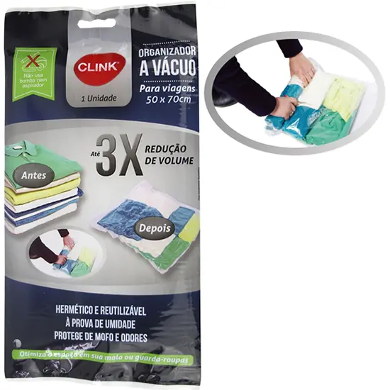 SACO A VACUO 50X70CM PARA GUARDAR ROUPAS / TOALHAS / ALMOFADAS