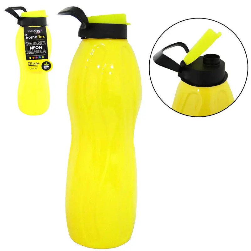 GARRAFA SQUEEZE DE PLASTICO PET INFINITY NEON COM TAMPA E ALCA AMARELA 2L STTW HOMEFLEX
