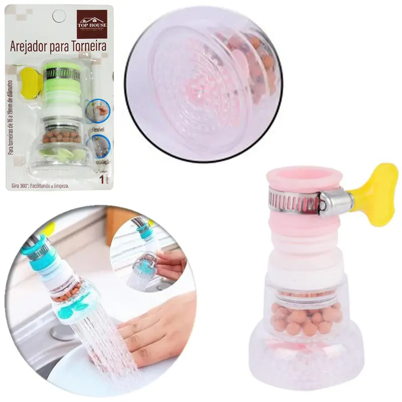 CHUVEIRINHO BICO AREJADOR ANTIRRESPINGO EXTENSIVEL PARA TORNEIRA COM FILTRO + ABRACADEIRA BORBOLETA
