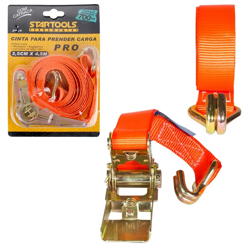 CINTA / FITA PARA PRENDER CARGA MAXIMA 700KG COM CATRACA PRO 2,5CMX4,5M