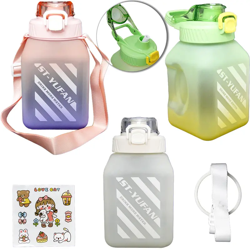 GARRAFA SQUEEZE DE PLASTICO EMBORRACHADO COM CANUDO + ADESIVO + TRAVA E ALCA 1500ML