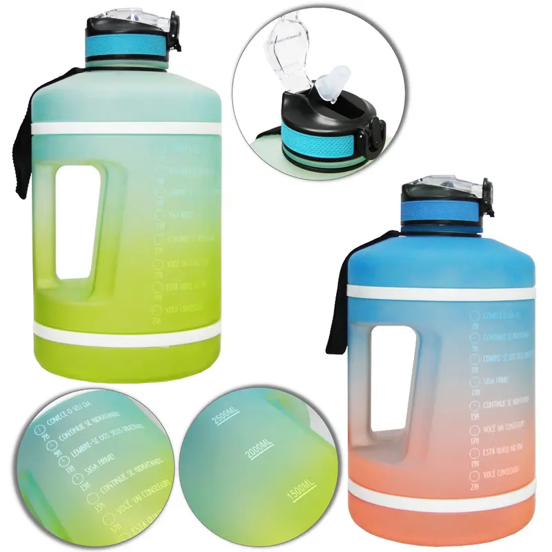 GARRAFA SQUEEZE DE PLASTICO AS EMBORRACHADO MOTIVACIONAL COM TAMPA E ALCA 3,7L