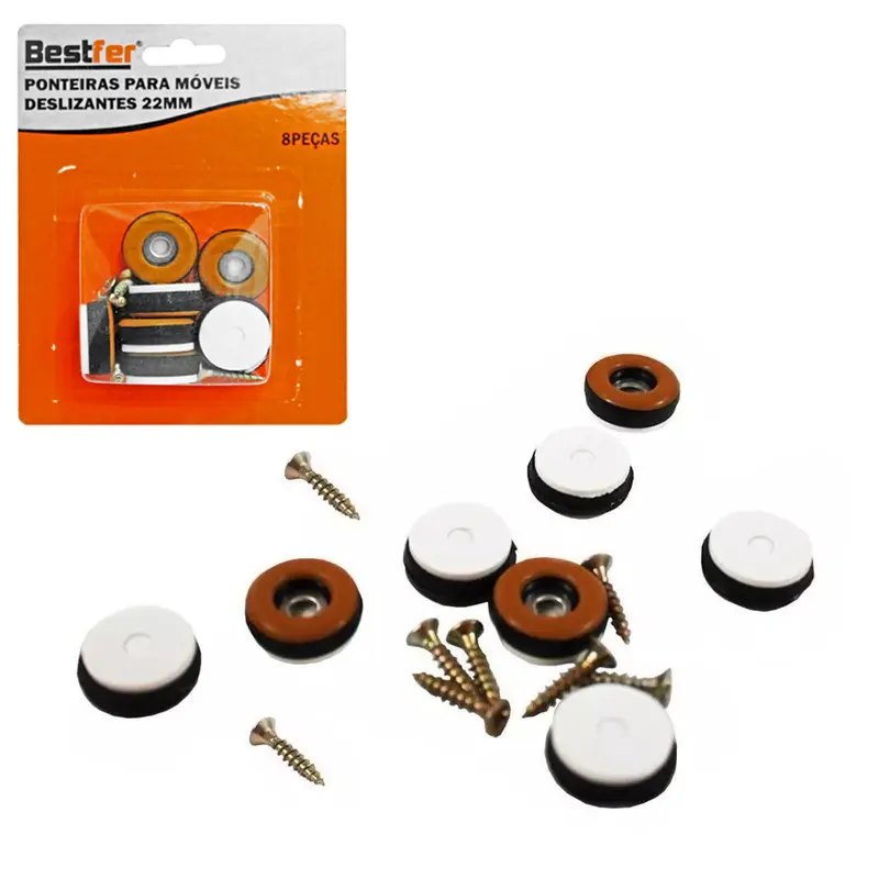 KIT PONTEIRAS PROTETOR PARA MOVEIS DESLIZANTES REDONDO 8 PECAS 22MM