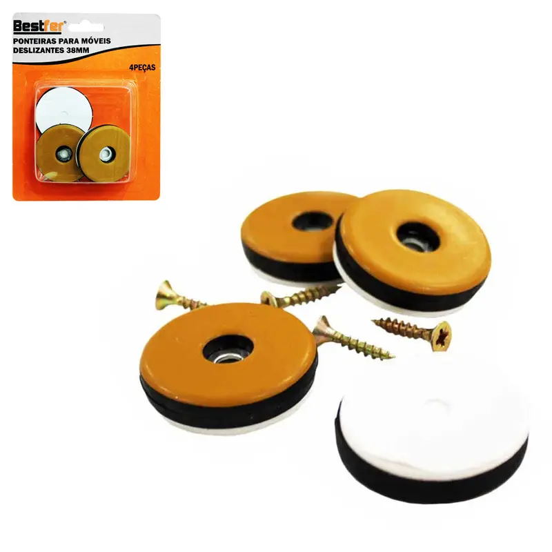 KIT PONTEIRAS PROTETOR PARA MOVEIS DESLIZANTES REDONDO 4 PECAS 38MM