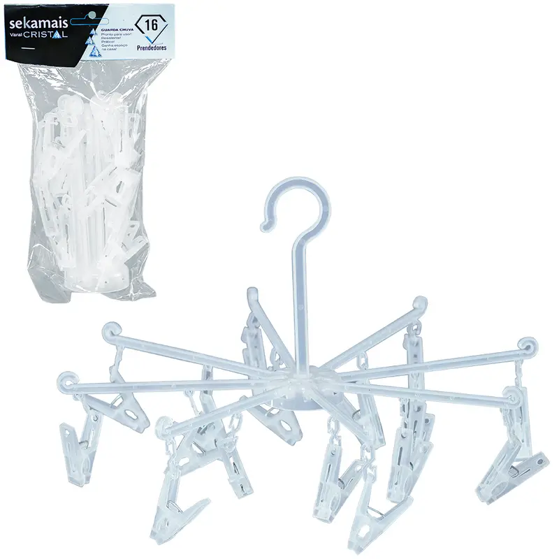 VARAL DE PENDURAR DE PLASTICO REDONDO DOBRAVEL COM 16 PRENDEDORES CRISTAL 40CM DE Ø