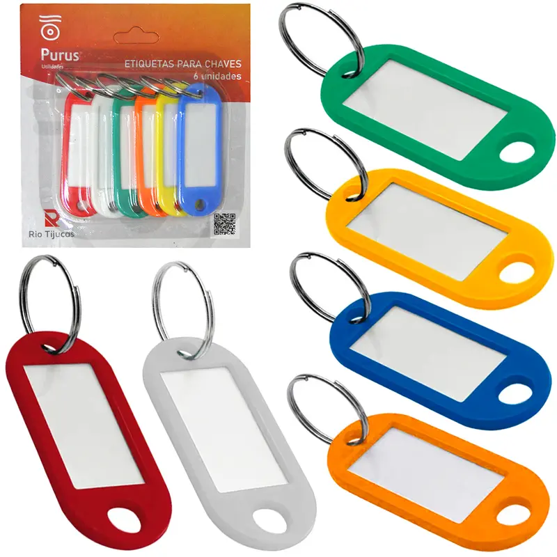 CHAVEIRO COM IDENTIFICADOR DE CHAVE OVAL COLORS COM 6 PECAS