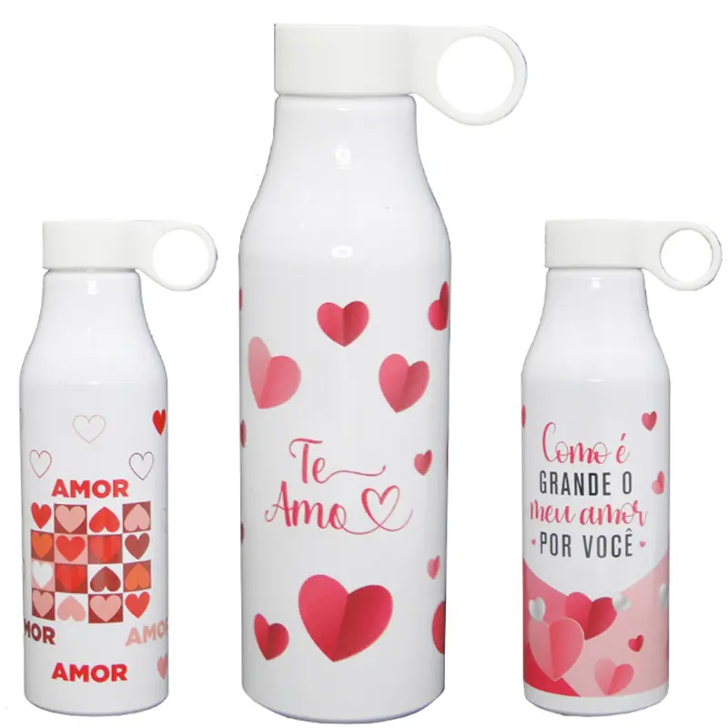GARRAFA SQUEEZE DE ALUMINIO CORACAO COM TAMPA E ALCA 550ML