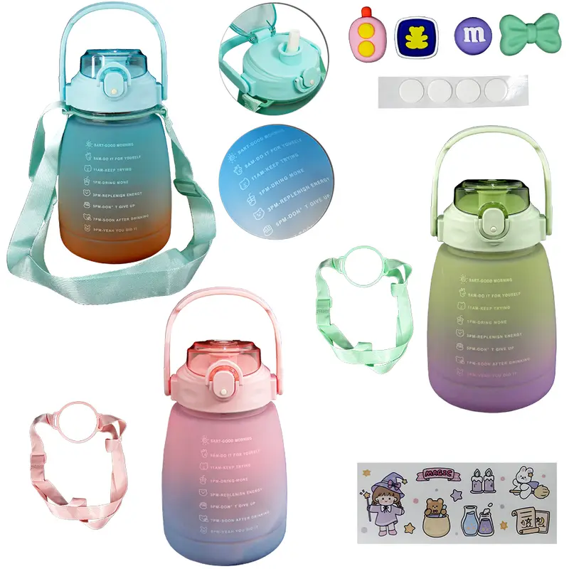 GARRAFA SQUEEZE DE PLASTICO AS EMBORRACHADO MOTIVACIONAL COM CANUDO + ADESIVO 1300ML