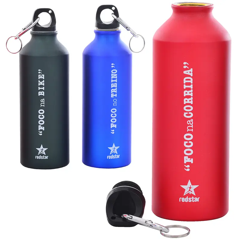 GARRAFA SQUEEZE DE ALUMINIO FOCO NA CORRIDA / FOCO NO TREINO COM TAMPA 500ML