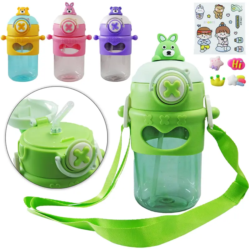 GARRAFA SQUEEZE DE PLASTICO AS BICHINHO COM CANUDO + ADESIVO + BOTAO 680ML