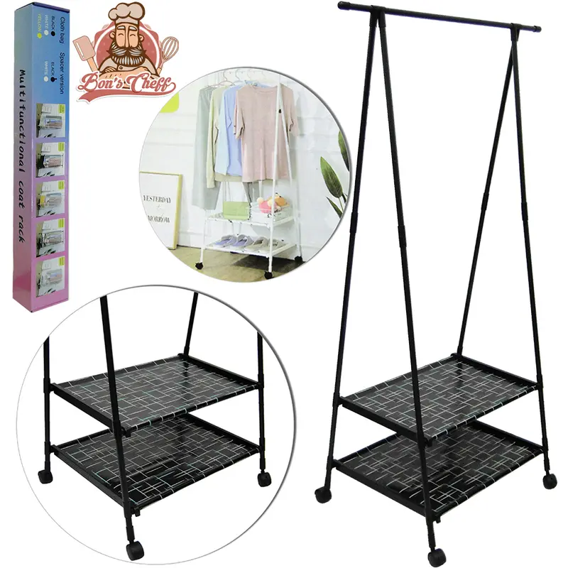 CABIDEIRO DE PISO ACO / PLASTICO ARARA COM 2 PRATELEIRAS + BASE RODIZIO 145X77X75CM