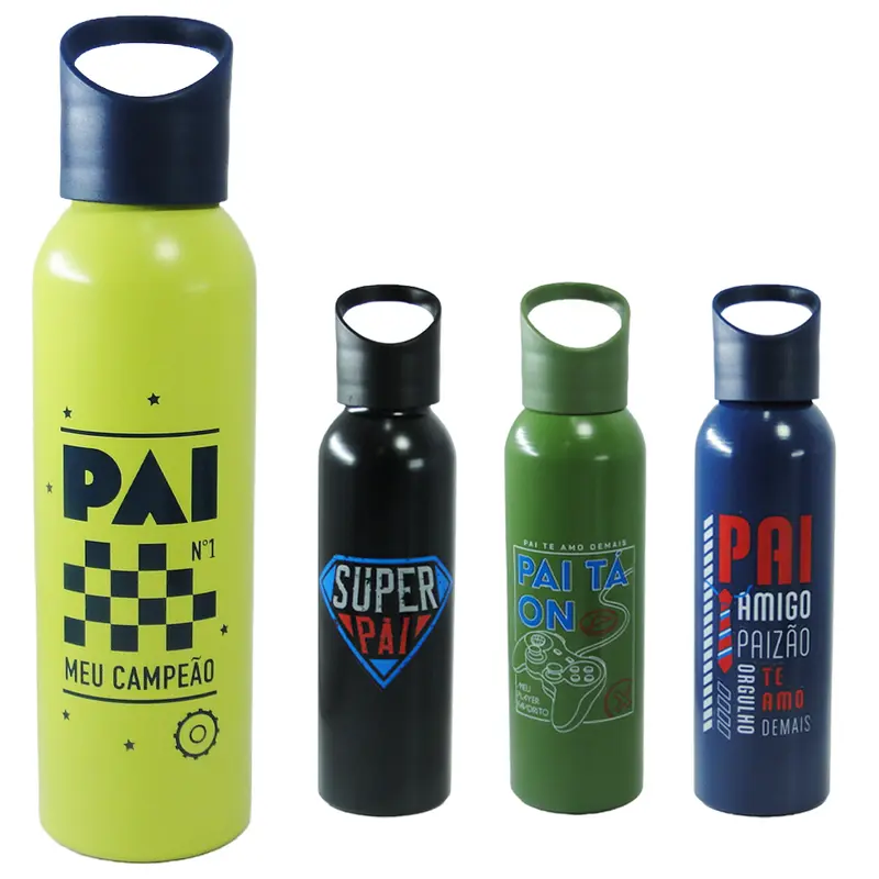 GARRAFA SQUEEZE DE ALUMINIO FRASES PAI COM TAMPA 600ML