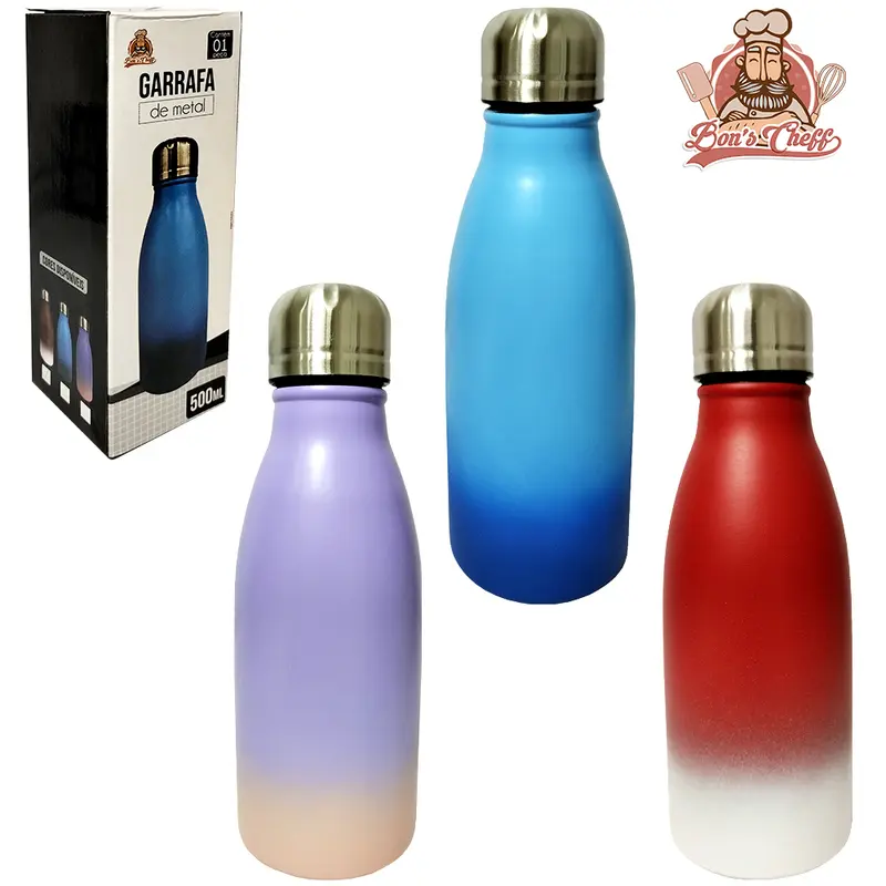 GARRAFA SQUEEZE DE INOX DEGRADE COM TAMPA 500ML