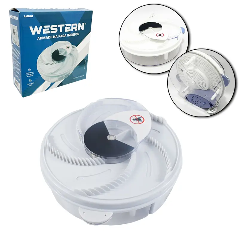 ARMADILHA PARA INSETOS / MOSCAS DE PLASTICO REDONDO COM ALCA + CABO USB 7X20CM