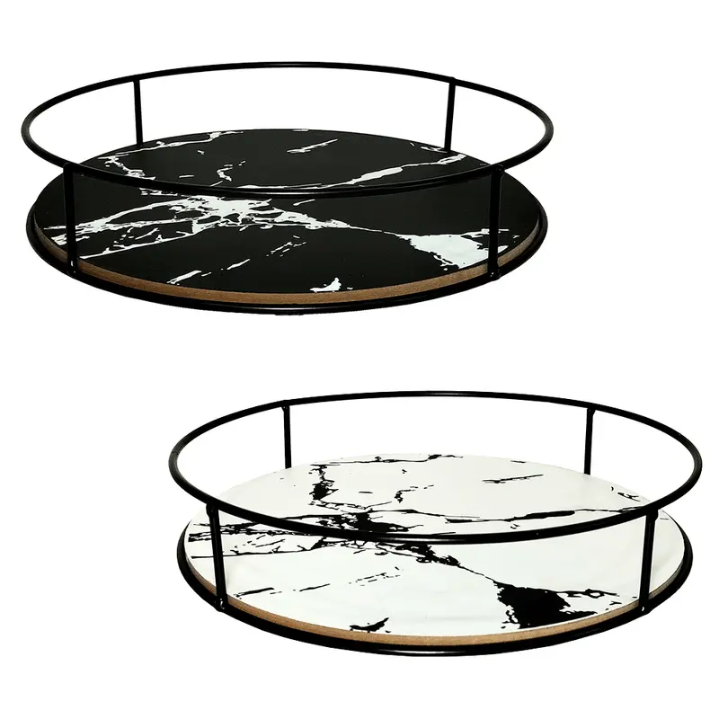 BANDEJA ARAMADO / MADEIRA REDONDA DECORATIVA MARMORE BLACK 3,6X20CM DE Ø