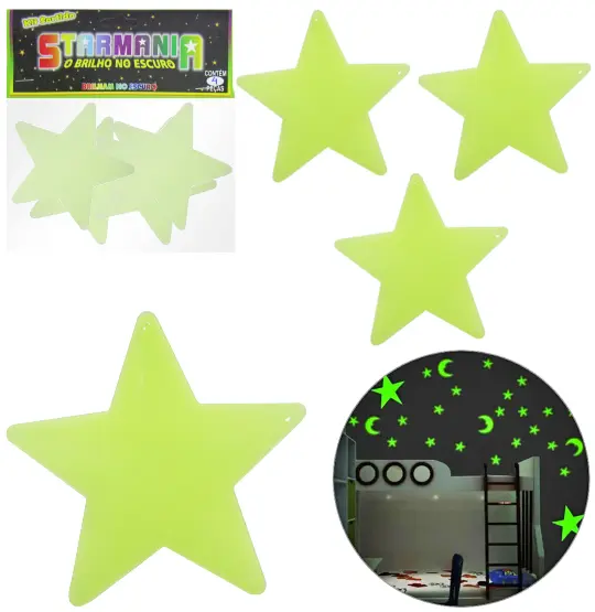 ESTRELA MEDIA BRILHA NO ESCURO STARMANIA COM 4 PECAS NA SOLAPA