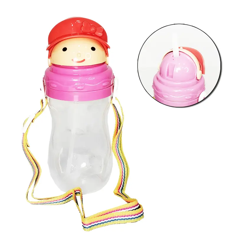 GARRAFA SQUEEZE DE PLASTICO MENINA COM CANUDO E ALCA 400ML