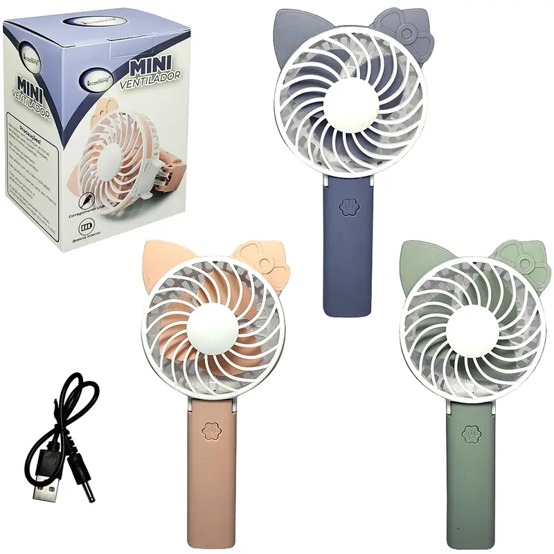 MINI VENTILADOR DE MAO PORTATIL RECARREGAVEL 5V COM 1 VELOCIDADE + CABO USB 18,7X9X3,8CM