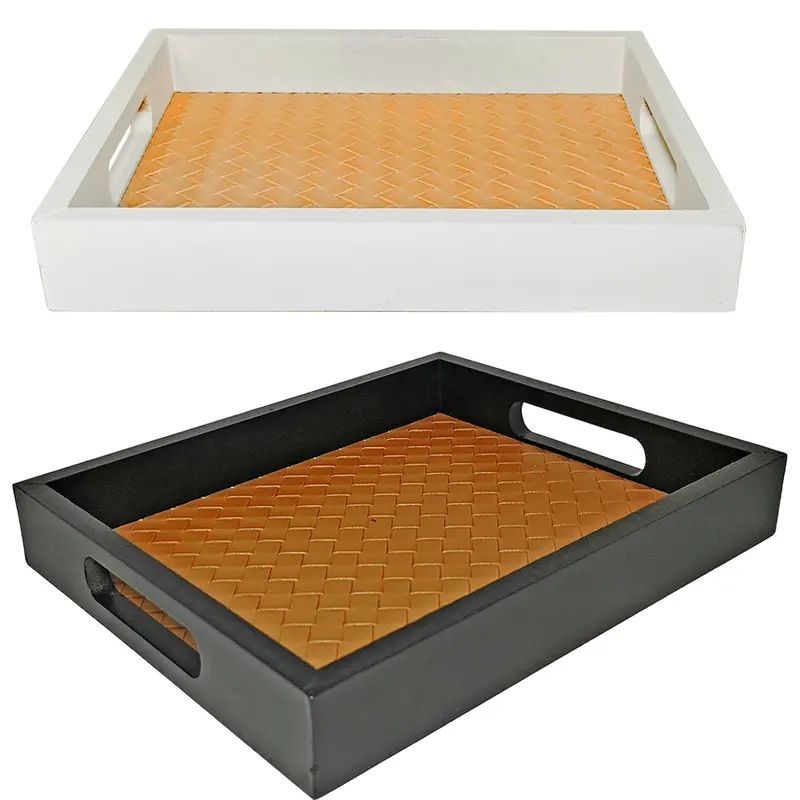 BANDEJA DE MADEIRA MDF COM FUNDO RATTAN RETANGULAR DECORATIVA 26X20X3CM