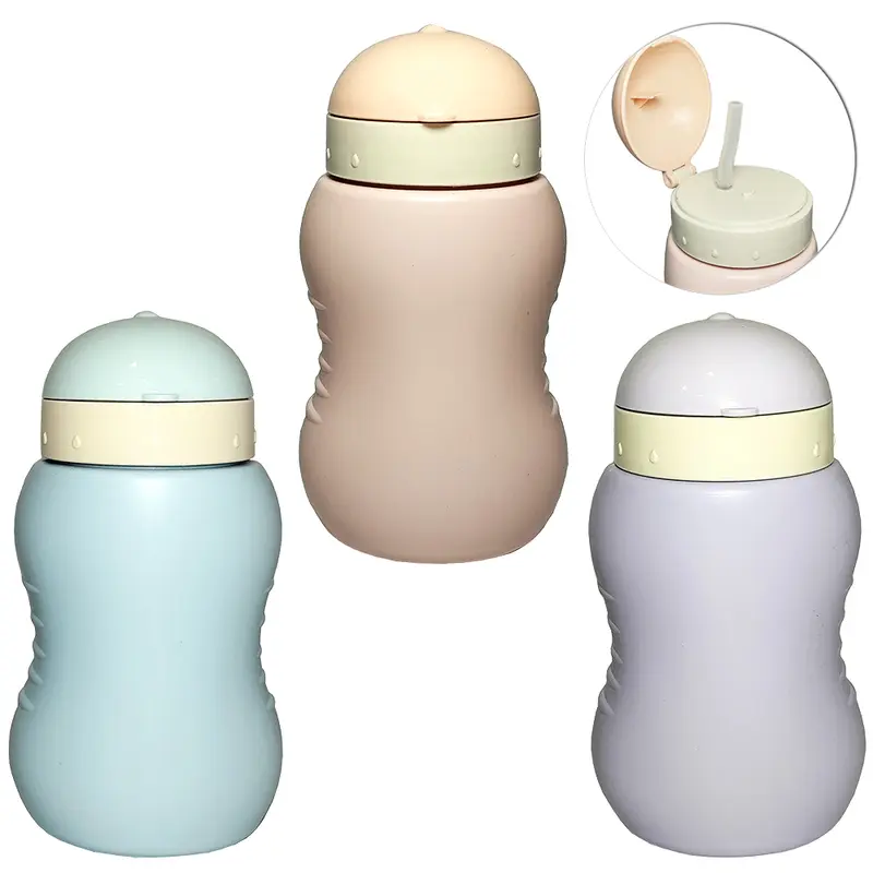 GARRAFA SQUEEZE DE PLASTICO COM CANUDO DE SILICONE + ALCA 380ML
