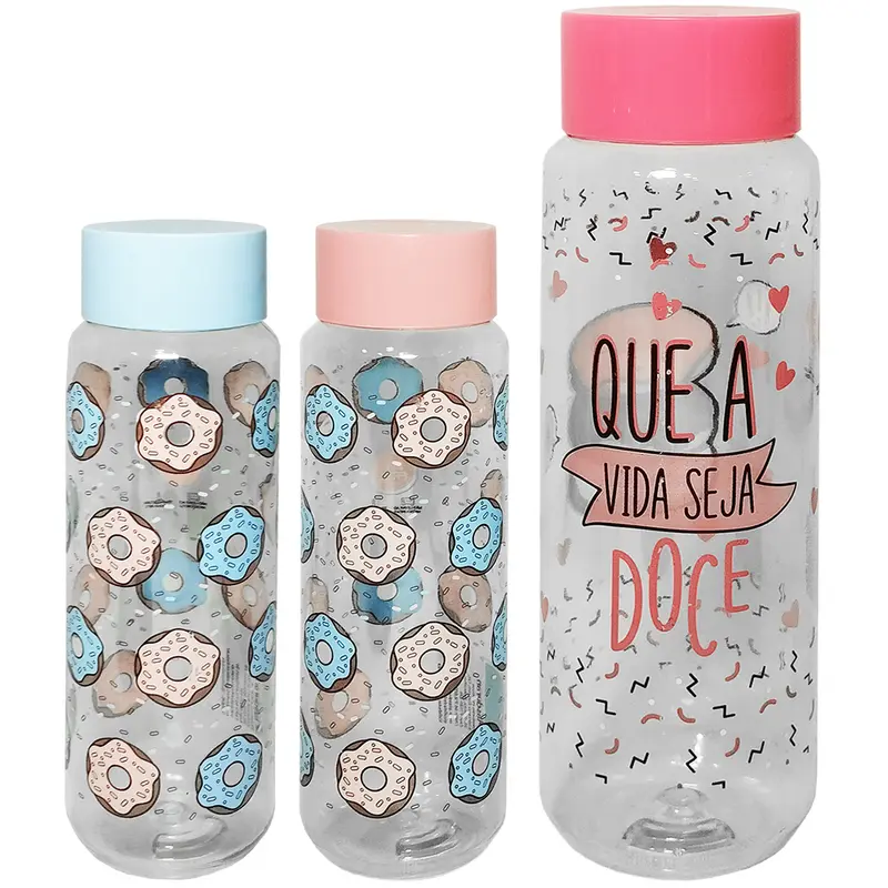 GARRAFA SQUEEZE DE PLASTICO PET ITALIANA DONUTS COM TAMPA RETA 1L