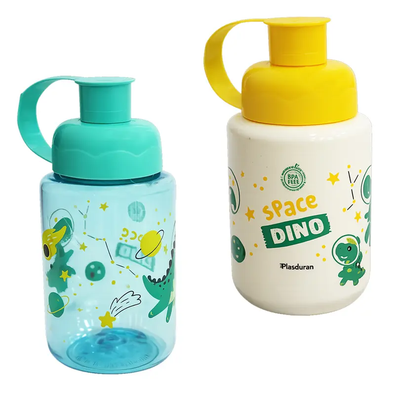 GARRAFA SQUEEZE DE PLASTICO PET DINO COM TAMPA E ALCA 330ML