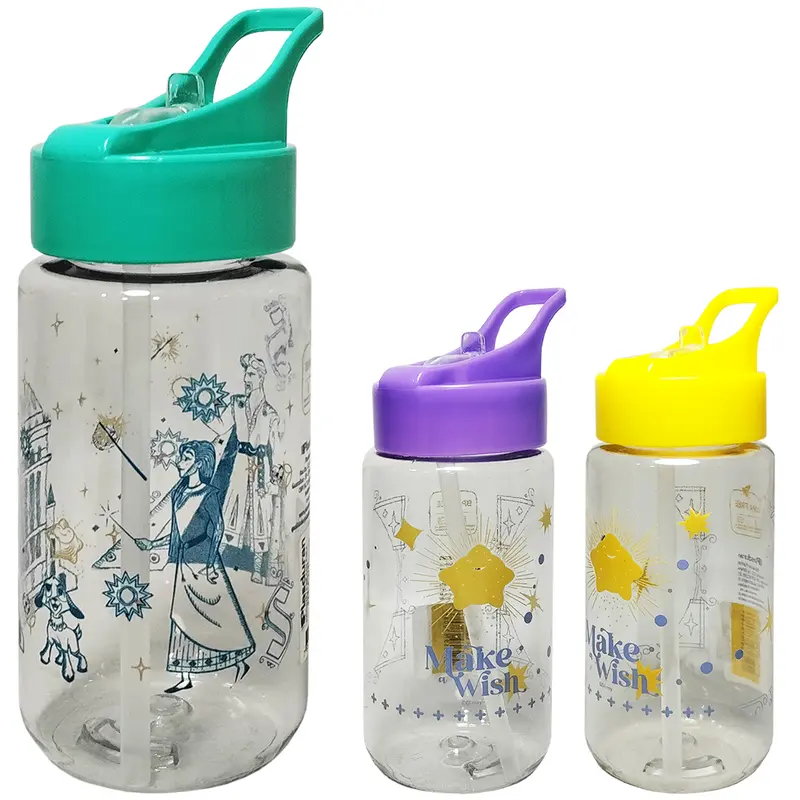 GARRAFA SQUEEZE DE PLASTICO PET WISH COM CANUDO + TAMPA FLIP TOP E ALCA