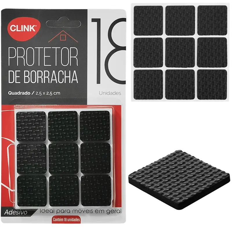PROTETOR AUTOADESIVO PARA MOVEIS EM EVA QUADRADO PRETO COM 18 PECAS 2,5CM
