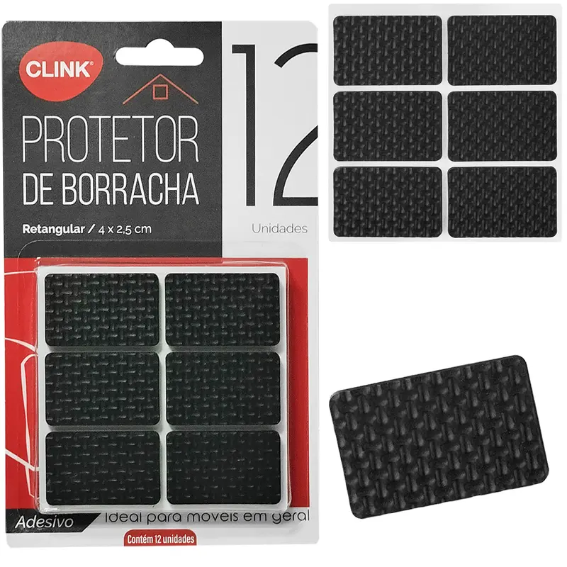PROTETOR AUTOADESIVO PARA MOVEIS EM EVA RETANGULAR PRETO COM 12 PECAS 4X2,5CM