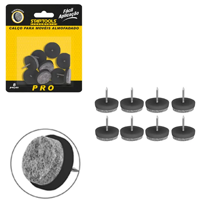 KIT CALCO PONTEIRA PROTETOR PARA MOVEIS DE METAL COM FELTRO ALMOFADADO PRO 8 PECAS 28MM