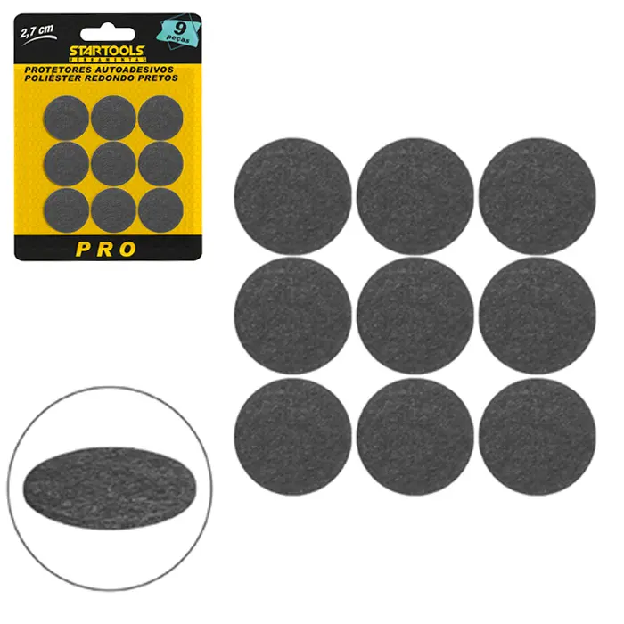 PROTETOR AUTOADESIVO PARA MOVEIS EM FELTRO / POLIESTER REDONDO PRO COM 9 PECAS 2,7CM DE Ø