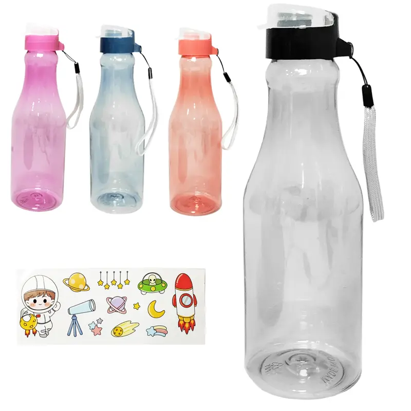 GARRAFA SQUEEZE DE PLASTICO PET COM TAMPA+ ALCA E ADESIVO TRANSCOLOR 670ML