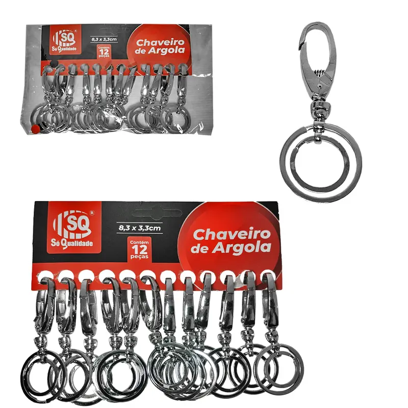 CHAVEIRO DE METAL MOSQUETAO ARGOLA COM 12 PECAS 8,3X3,3CM
