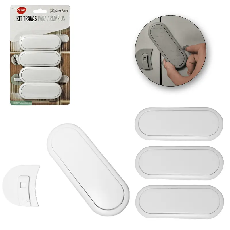 TRAVA DE SEGURANCA PARA GAVETAS E PORTAS MULTIUSO COM 4 PECAS 9,2X3,5X1CM