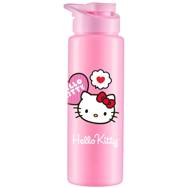 GARRAFA SQUEEZE DE PLASTICO PET SPORT ROSA HELLO KITTY CORACAO SANRIO COM TAMPA + ALCA 750ML