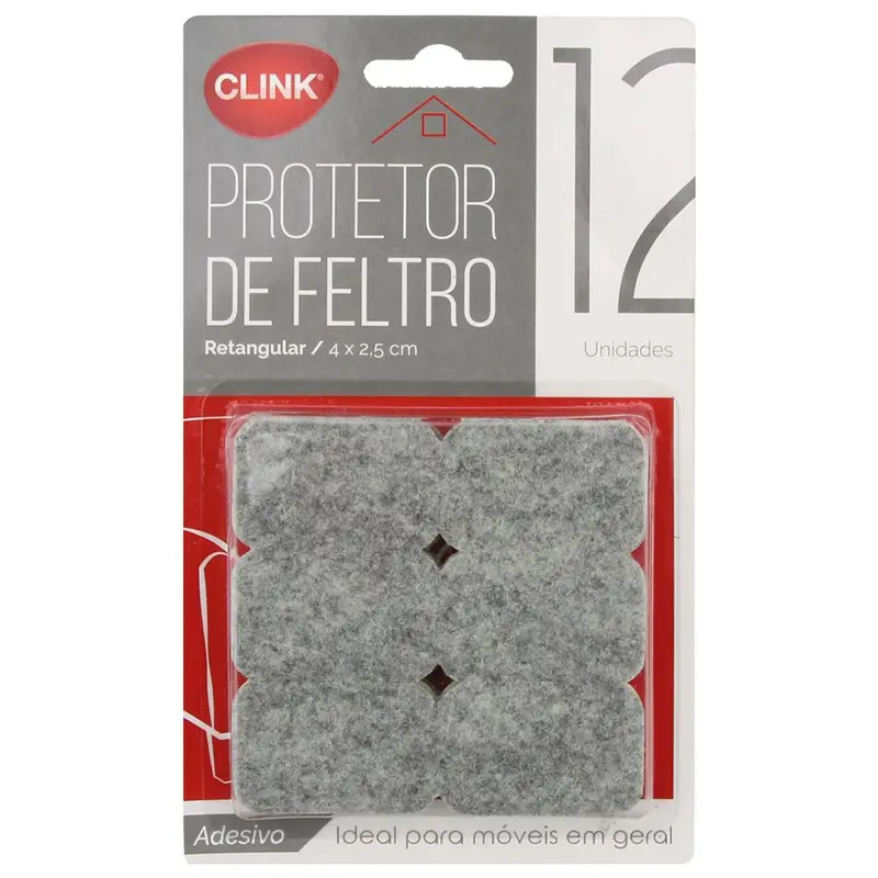 PROTETOR AUTOADESIVO PARA MOVEIS EM FELTRO RETANGULAR COM 12 PECAS 4X2,5CM NA CARTELA