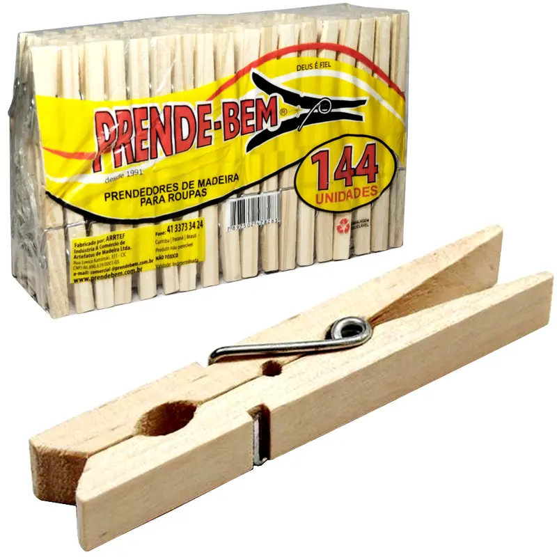 PRENDEDOR DE ROUPA DE MADEIRA COM 144 PECAS 7X1CM