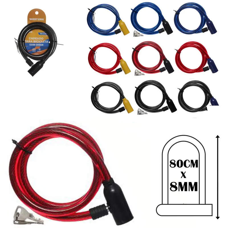CADEADO TRAVA DE BICICLETA / MOTO COLORS 80CMX8MM