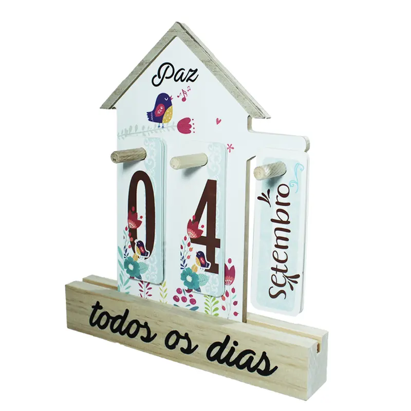CALENDARIO COM BASE DE MADEIRA FRASES 22,5X20X3CM