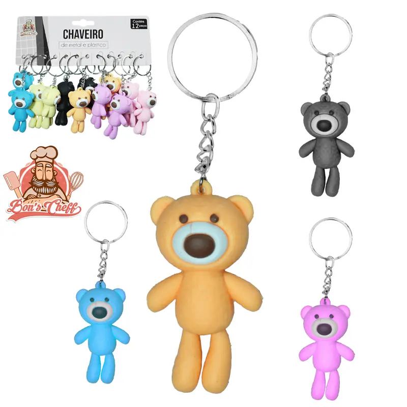 CHAVEIRO EMBORRACHADO URSO COM 12 PECAS 6X3CM