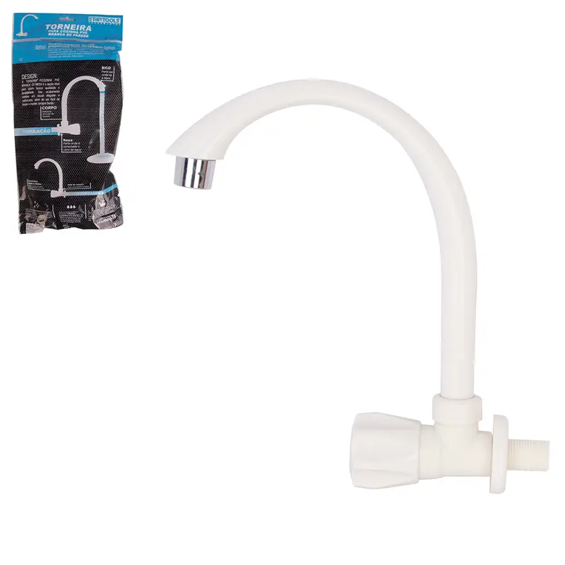 TORNEIRA DE PLASTICO PVC BRANCA GIRATORIA PARA COZINHA DE PAREDE PRO 26X12,5X5CM