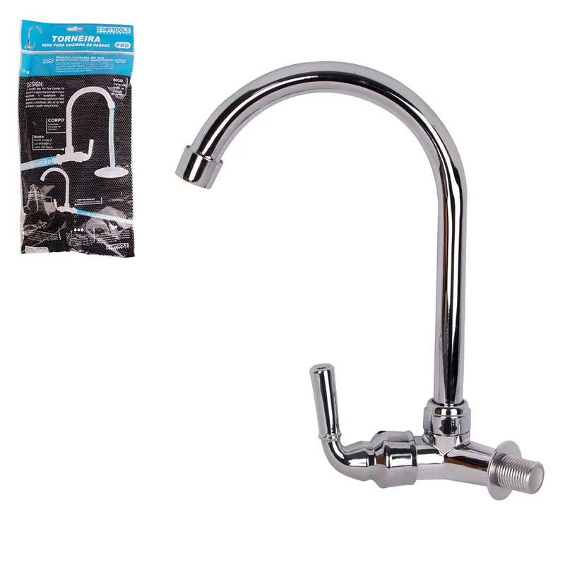 TORNEIRA DE INOX / PLASTICO PVC CROMADA LONGA GIRATORIA ABS PARA COZINHA DE PAREDE PRO