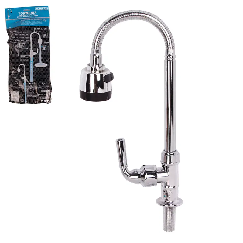 TORNEIRA DE INOX / PLASTICO PVC CROMADA GIRATORIA ABS COM DUCHA FLEXIVEL GOURMET DE MESA PRO 53X6X4,5CM