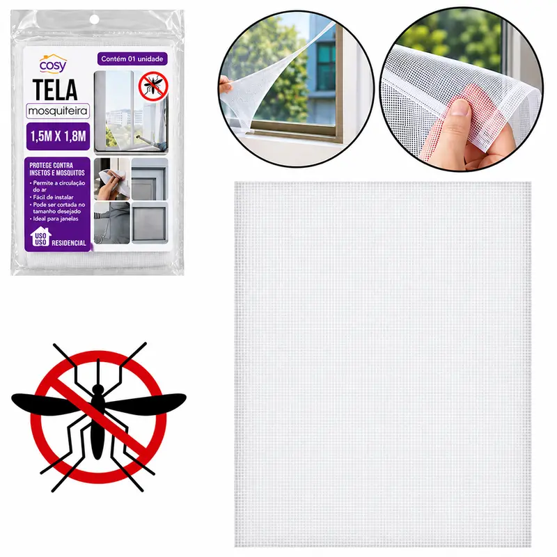 TELA MOSQUITEIRO DE POLIESTER PARA PORTA E JANELA 100X210CM